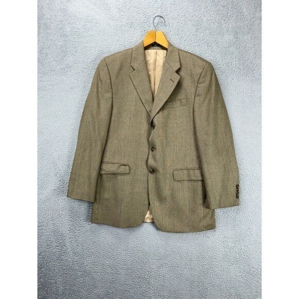 Lauren Ralph Lauren Blazer Adult 40R Tan Window Pane Silk Wool Blend Tuxedo Mens